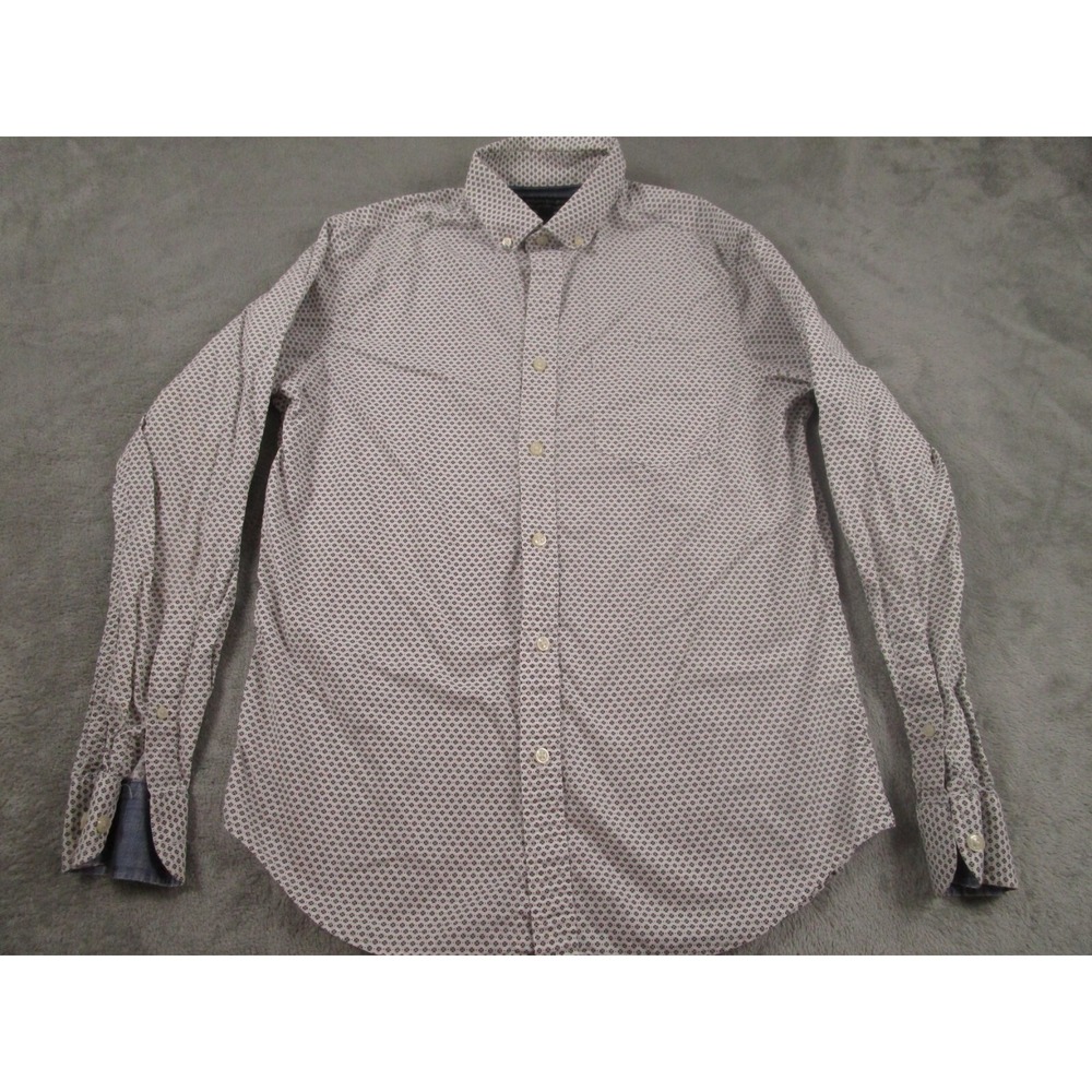 Banana Republic Shirt Mens Small White Geometric Standard Fit Stretch Preppy